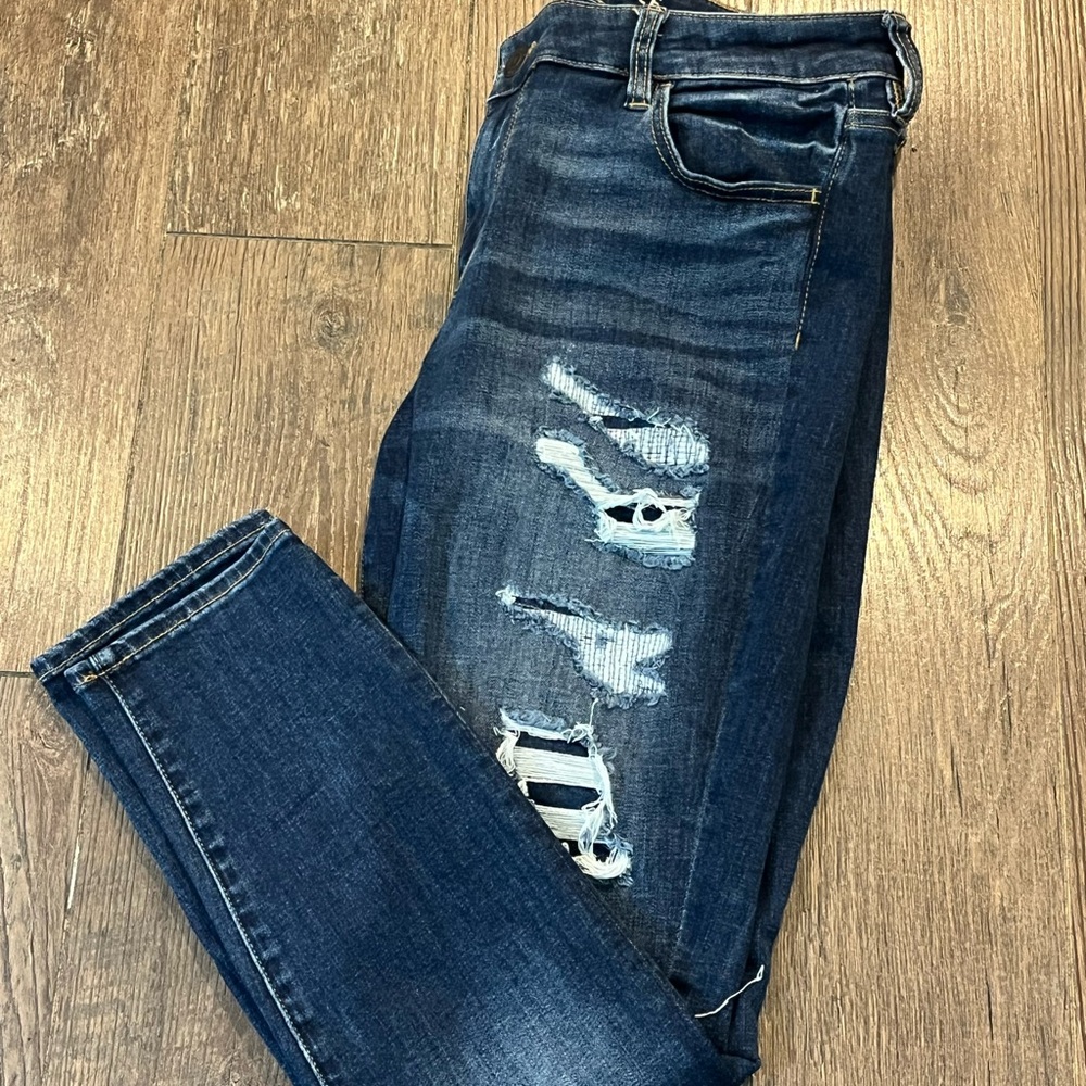 American Eagle Outfitters Blue Skinny Jeans with Distressed Details